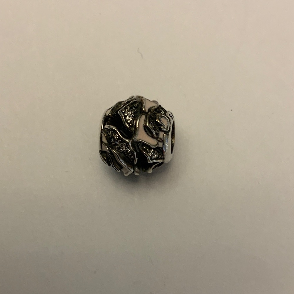 Pandora Silver and  Charm with Crystal Accents Rose enamel.